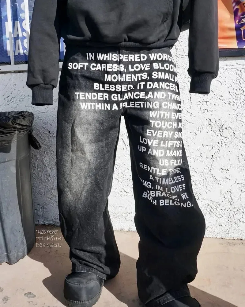 American Retro Patterned Alphabet Men Jeans Personalized Street Clothing Y2K Goth Men and Women Fashion Casual Pants