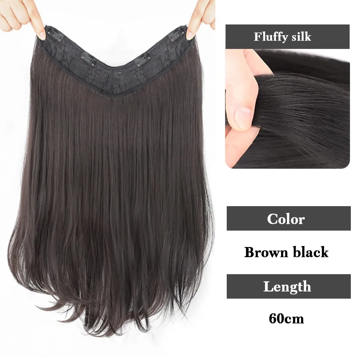 Synthetic V-shaped hair extensions wigs clips that naturally connect to women's hair heat-resistant wigs used for daily wear
