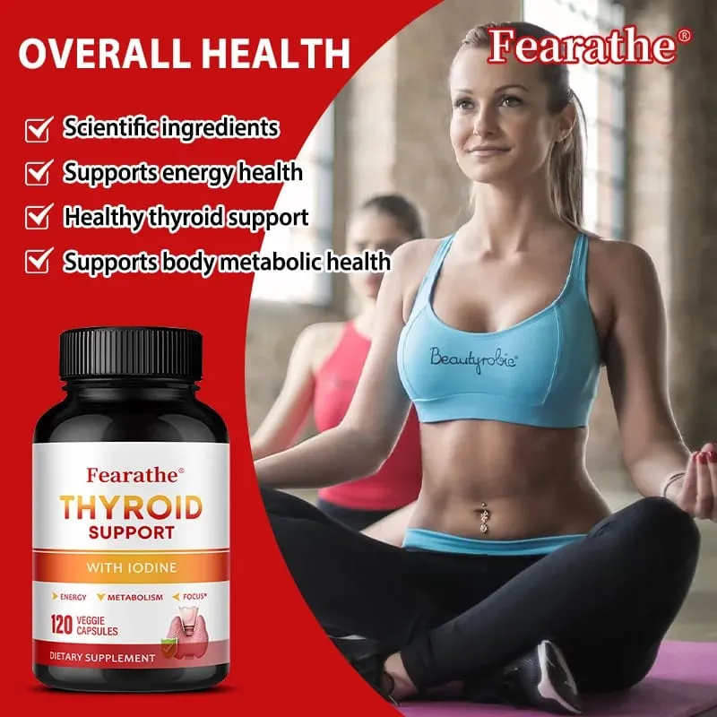 Thyroid Support Capsules Iodine Magnesium Vitamin B12 Complex Relieve Fatigue Mood Energy Metabolism & Mental Focus Supplement