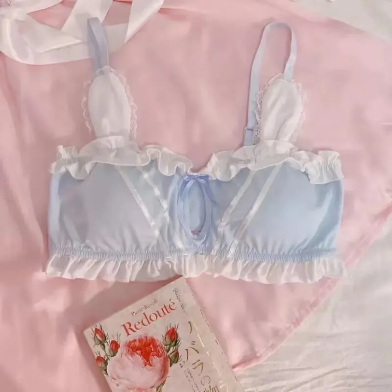 Cute Japanese Rabbit Ear Bra Panties Set Wireless Thin Triangle Brassiere For Small Flat Breast Breathable Daily Underwear S-XL — image 9