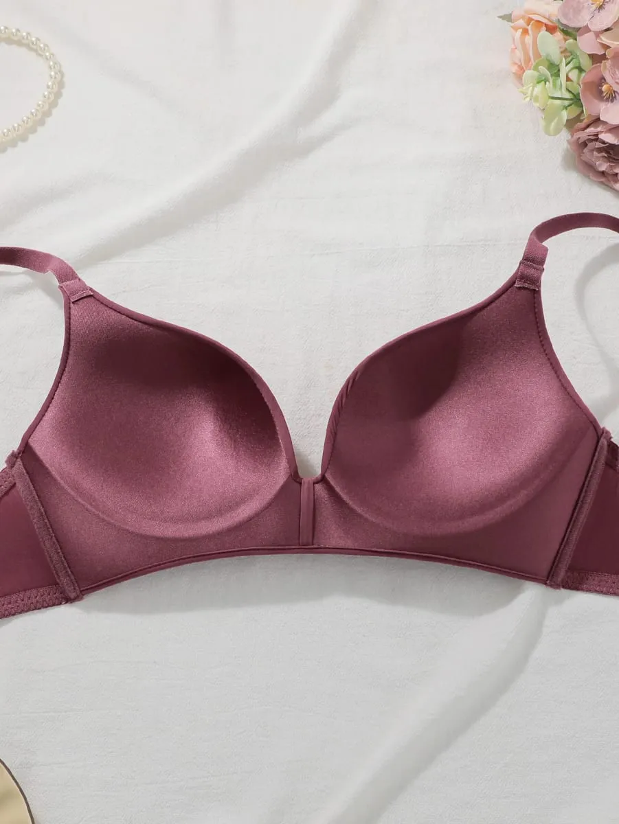 Solid Color Lace Bra Set Women Wireless No Underwire Push Up Bra and Panty 2 Piece Set Daily Comfortable Lingerie — image 4