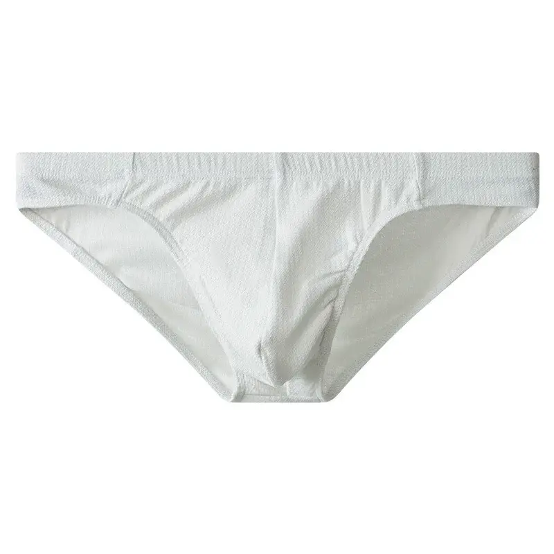 Ensemble 3 pièces de slips texturés en coton taille basse pour hommes, sous-vêtements minimalistes de couleur unie (Beige/blanc/gris clair)