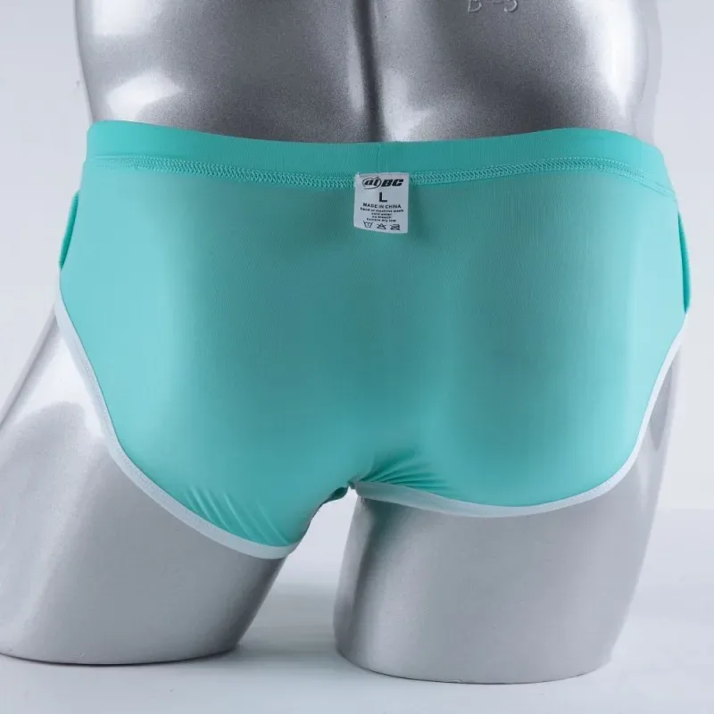 Men's Erotic Briefs Elephant Nose Open Sheath Bikini Gay Sexy Thin Ice Silk Penis Bulge Separate Elastic Quick Dry Sports Tangas