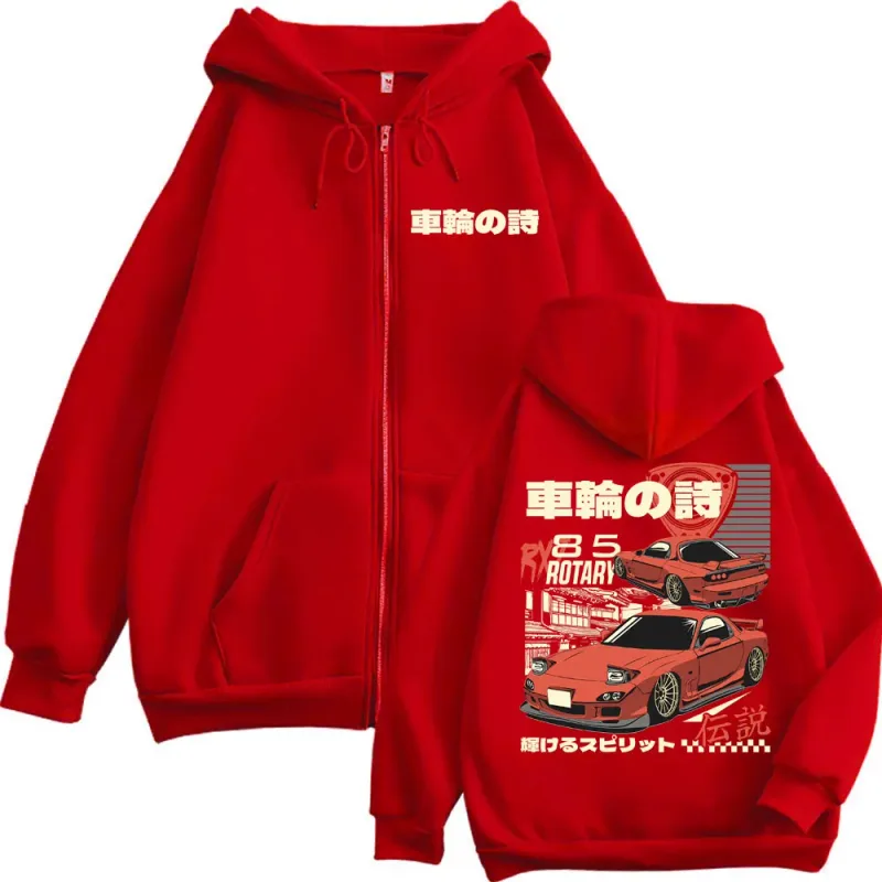 Anime Initial D Drift AE86 Graphic Zipper Hoodies RX7 R34 Skyline GTR JDM Zip Up Sweatshirts Men Women Harajuku Manga Pullovers