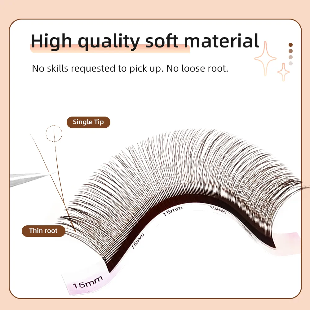 Yelix Brown 2D Y Premade Eye Lashes Single Tip Lash Extensions Natural Thick Soft No Loose Root Easy Fan Salon Lash Cilios Y