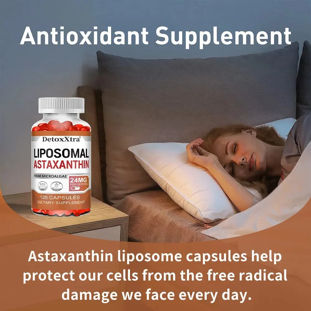 Liposomal Astaxanthin Supplement 24 MG Antioxidant Stronger Than VIT C Support for Cardiovascular Gut Skin + Eye Health
