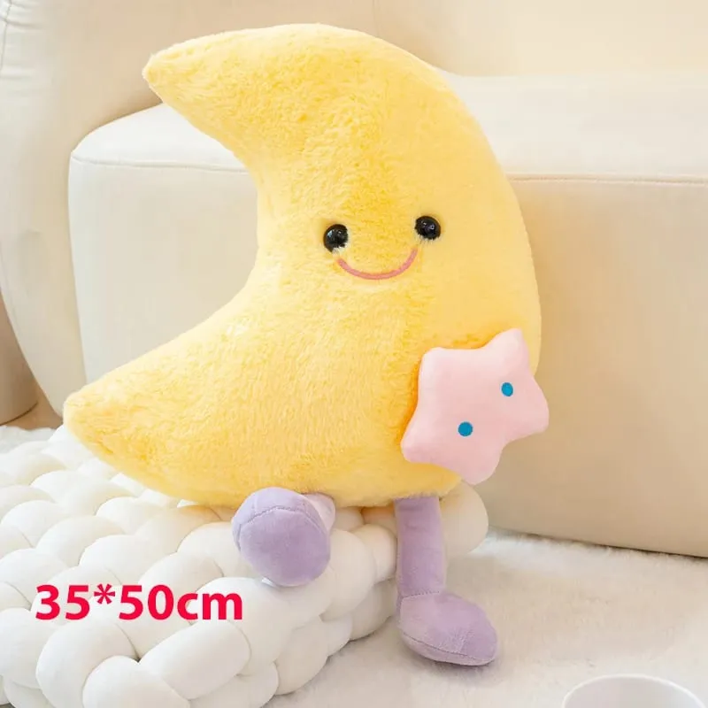 Lovely Smile Moon and Cloud Plush Pillow Comfortable Sofa Cushion Stuffed Soft Doll Home Car Decor Gift