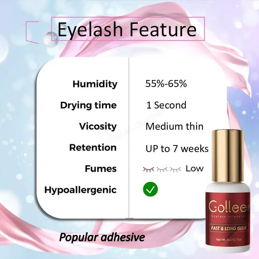 Gollee Professional Eyelash Glue Eyelash Extension Fast Drying Long Strong Lash Glue False Eye Lash Adhesive