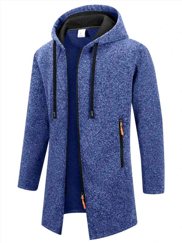 Men's Retro Zipper Jacket Mid Length Windbreaker Spring Autumn Winter Fleece Warm Jackets Fashion Casual Patchwork Yarn Coat — image 10