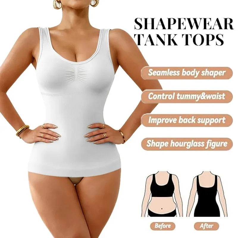 Women Tummy Control Shapewear Classic 2-IN-1 With Padded Bra High Elastic Vest Body Shaper Up Lift Corset Cami Tank Tops 3Colors