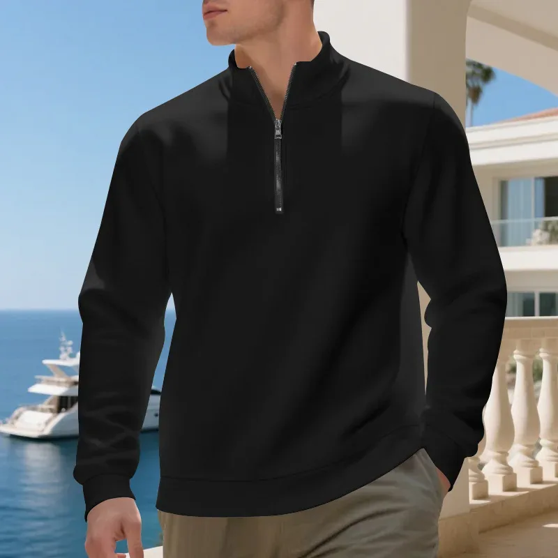 2026 New Fleece Lined Half Zip Sweatshirt for Men, Autumn Winter Solid Color Plus Size Casual Pullover Hoodie Daily Leisure Wear