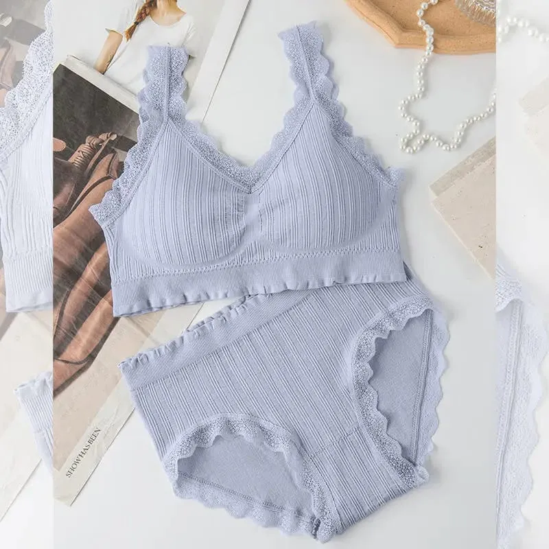 2025 Seamless Lace Back Bra Set U-Shape Sexy V-Neck Women's Underwear Full Cup Fixed Strap Home Clothes No Brand Registered