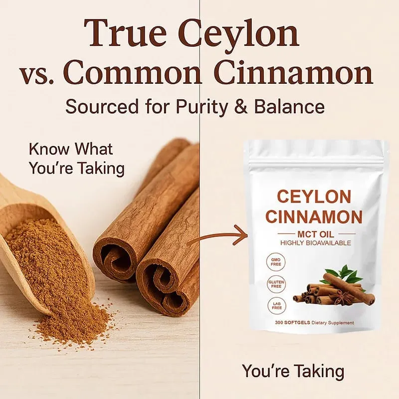 300pcs Ceylon Cinnamon Softgels Bahan Tulen Pemakanan Tambahan untuk Pemakanan Seimbang Sokongan Imun Mudah Dicerna