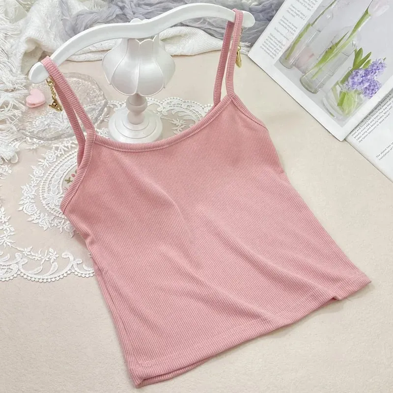 Summer New Solid Color Small Camisole for Girls and Students with A Slimming Look and A Versatile Thread Vest. Short Base Shirt