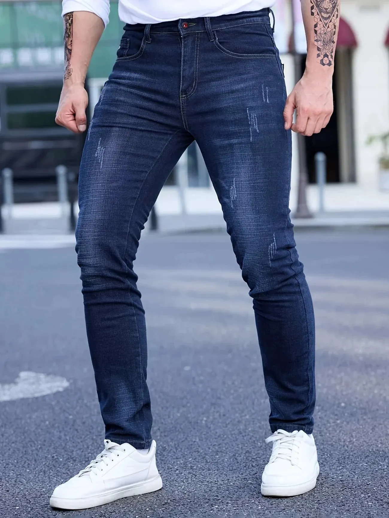 2025 Spring Autumn Men's Fashion Ripped Skinny Jeans Street Style Vintage Wash Solid Denim Casual Slim Fit Pencil Pants 28-36