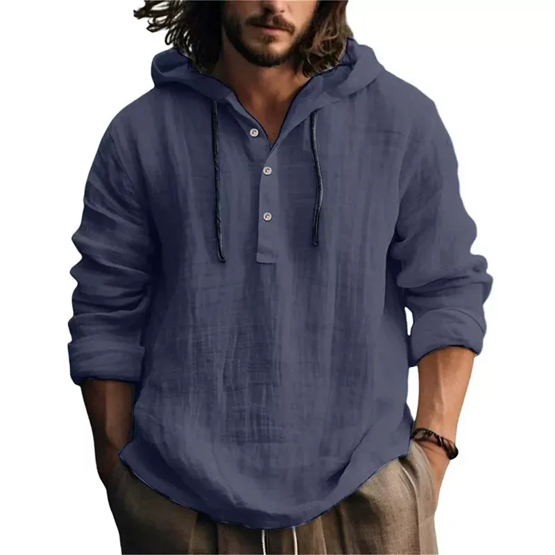 2025 New Men's Casual Blouse Cotton Linen Shirt Loose Tops Long Sleeve Tee Shirt Spring Autumn Casual Men's Shirts