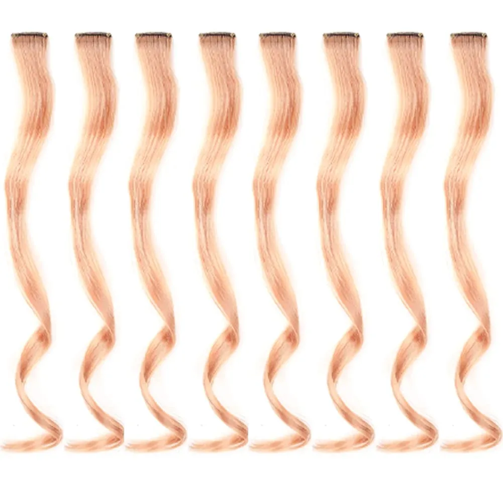 20 Inch Colourful Curly Wavy Party Highlights Clip in Synthetic Hairpieces 8 Pack Curly Colored Hair Extensions for Women
