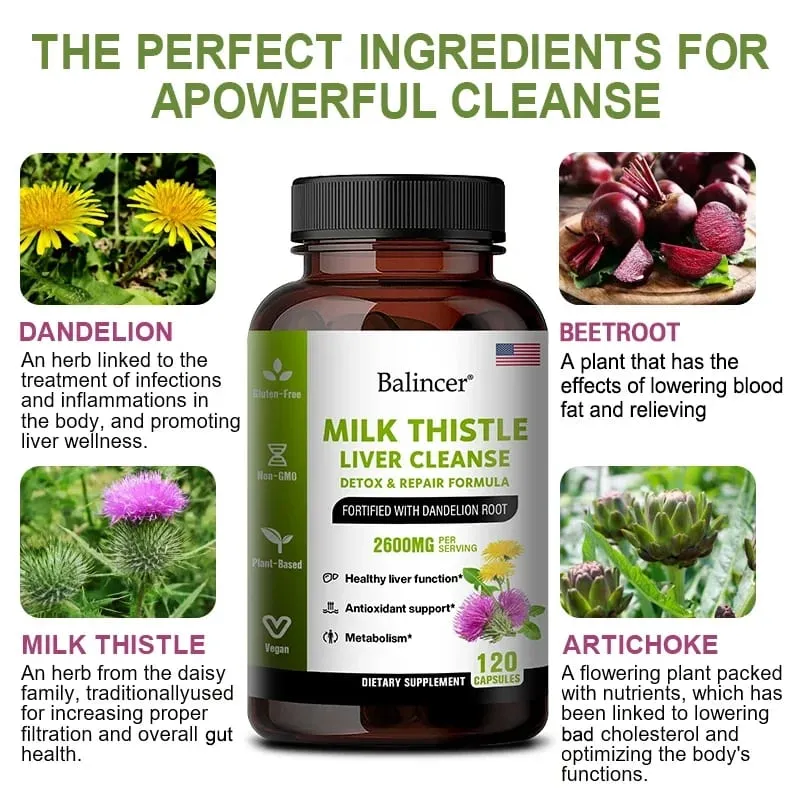 Milk Thistle and Dandelion Root Extract Supplement for Liver Detoxification Repair and Nourishing Antioxidant — image 4