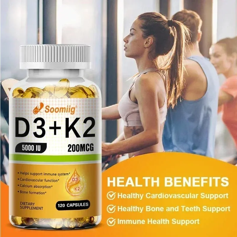 Soomiig Vegetarian Vitamin D3+K2 Capsules Promotes Calcium Metabolism Fracture Bone Health Heart and Immune System Support