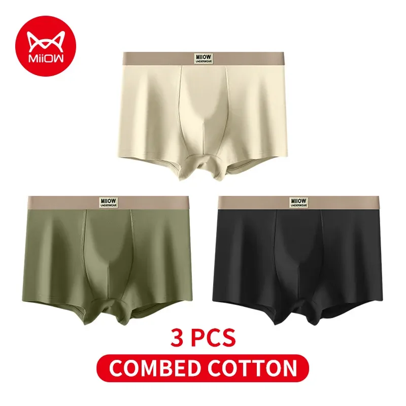 MiiOW 3Pcs Organic Cotton Men Underwear Boxer Shorts Antibacterial Seamless Underpants Male Panties Gift For Men Boxershorts New