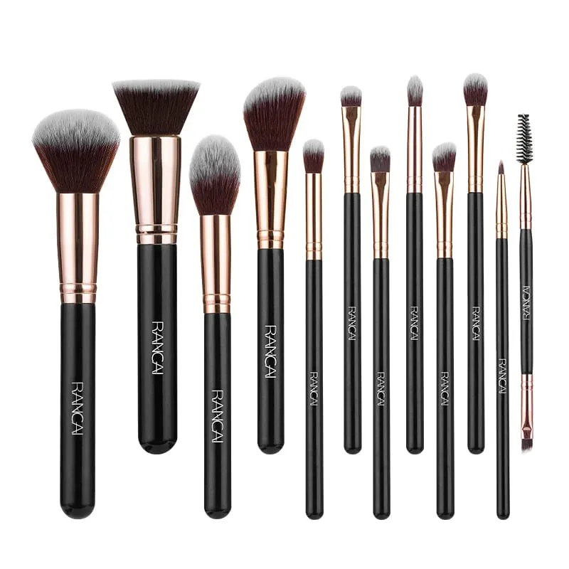 New 12pcs Black Cylinder Makeup Brush Set Black Gold Eyeshadow Brushes Multifunctional Makeup Tools