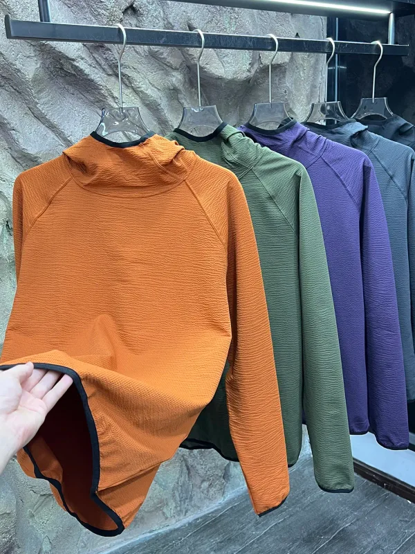 Lightweight seersucker texture outdoor thin quick-drying fabric couple loose sports hooded sweater — image 5