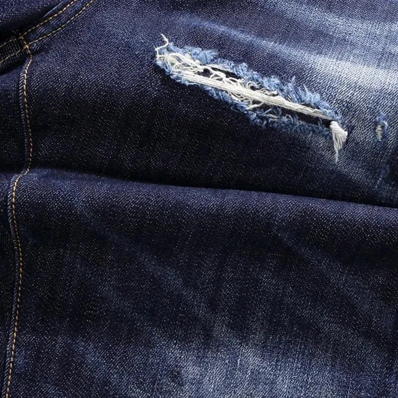 High Street Retro Blue Elastic Split Style Jeans for Men Hip-Hop Designer Embroidery Brand Tight Fit Casual Pants