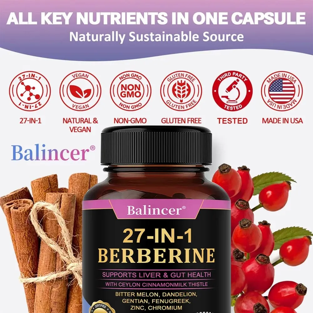 Berberine Dietary Supplement - with Ceylon Cinnamon Metabolism Healthy Weight Management Circulatory Health Immune System
