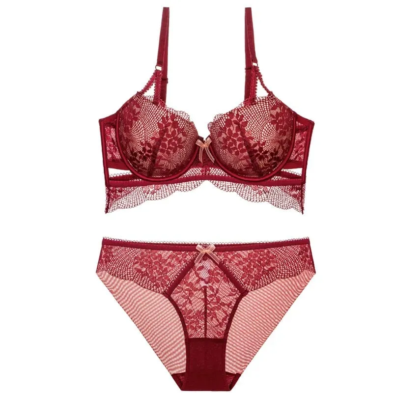 2023 ใหม่ Hollow OUT ชุดชั้นในสตรีเซ็กซี่ลูกไม้ Bra และ Panty ชุด Push Up ปรับ Thicken ชุดชั้นในขนาดใหญ่ขนาด Intimate