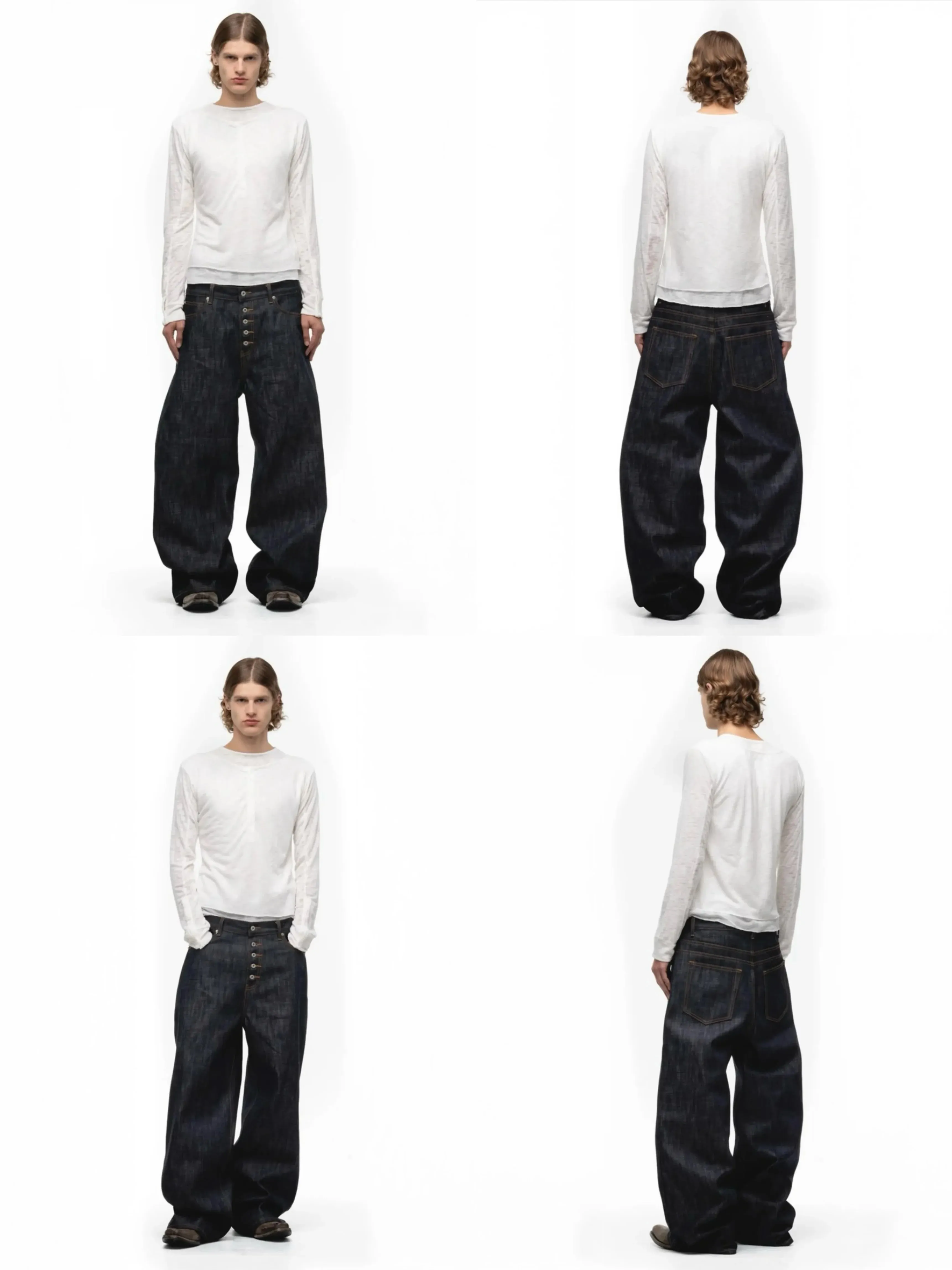 Japanese Raw Denim Loose Fit Jeans Classic Unwashed Cotton Workwear Baggy Trousers for Men