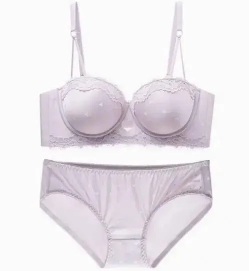 Set reggiseno in pizzo a cuore per ragazze dolci Lingerie push up sexy per seno piccolo Intimo con supporto laterale anti-cedimento 32‑38AB Set reggiseno