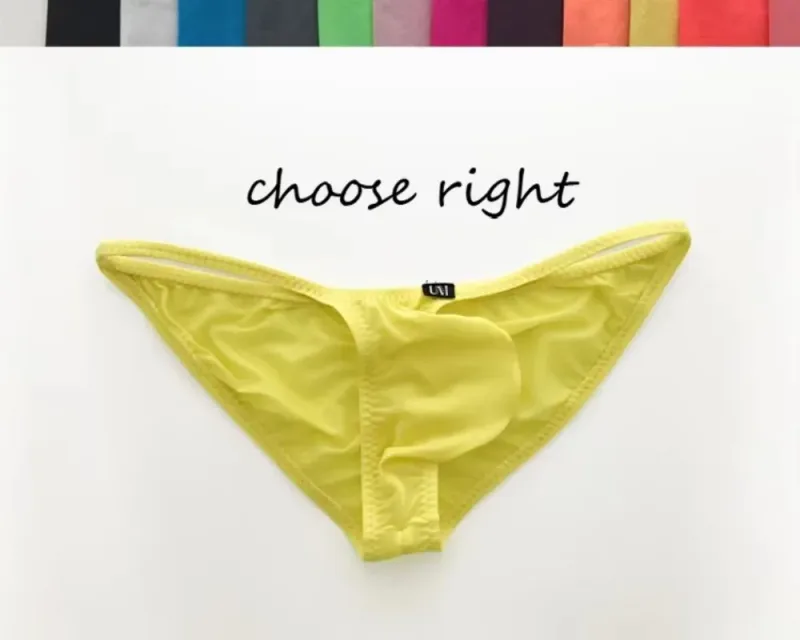 Men's Ultra Low Waist G-String Buttock Briefs Thin Ice Silk Translucent Sexy Underwear Breathable Lightweight Low Rise