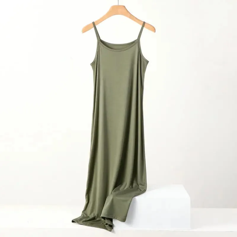 Plus Size Spring and Summer Versatile Slim Long Inner Nightgown Suspender Modal Cotton Solid Color Bottoming Dress