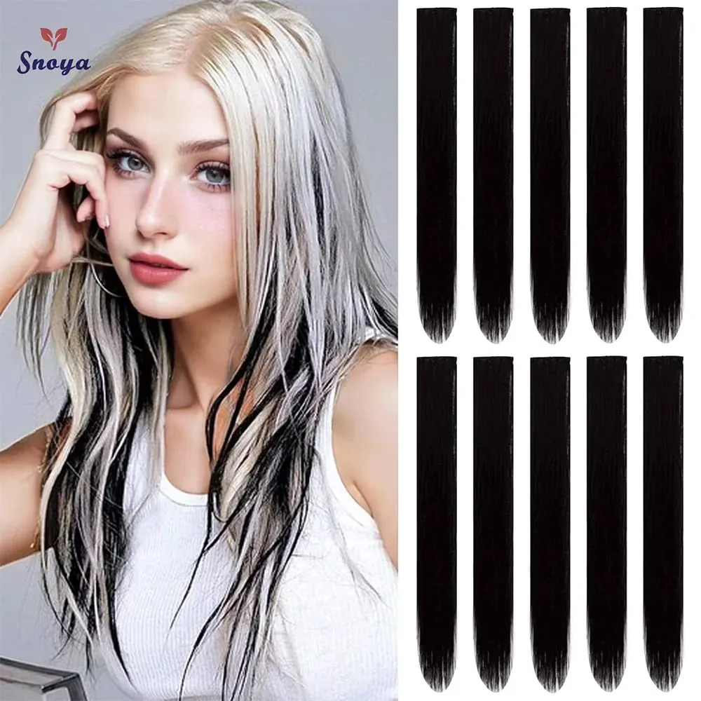 10Pieces 22 inch Colored Hair Extensions Multi-colors Party Highlights Clip in Synthetic Hair Extensions