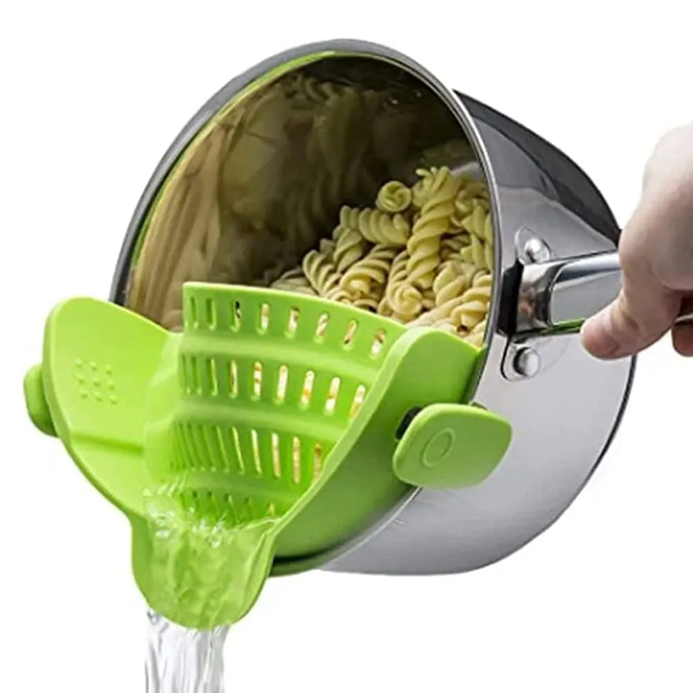 Silicone Kitchen Strainer Clip On Pots and Pans Drain Rack Pasta Noodle Vegetable Fruit Strainer Colander Kitchen Gadgets — image 7