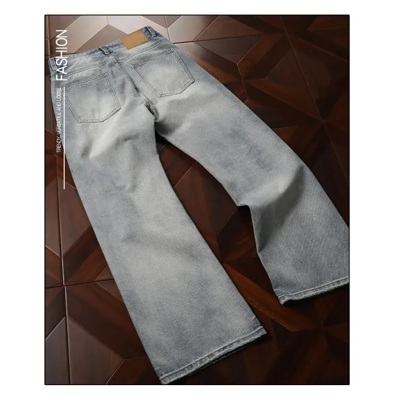Man Pants Mens Jeans Spring New Heavyweight American Washed Relaxed Fit Bootcut Trousers For Casual Wear