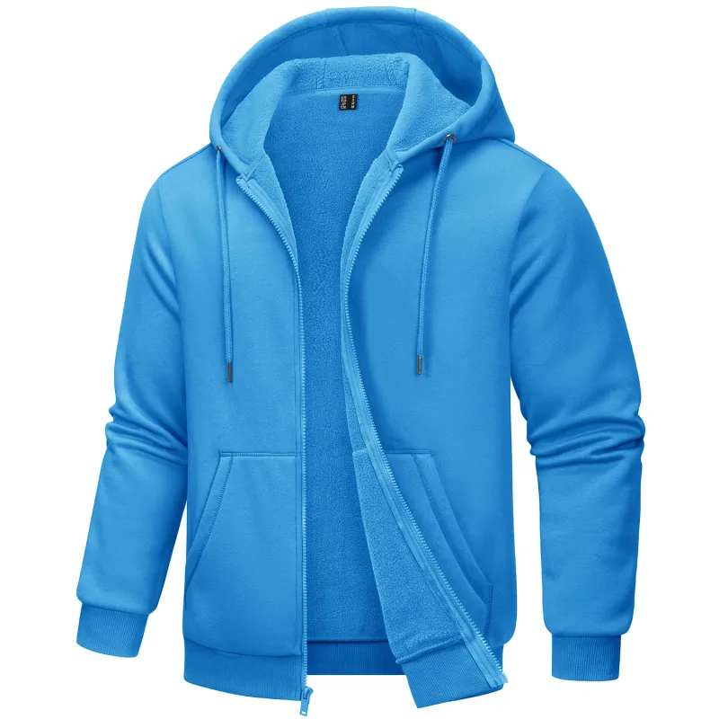 Big Pockets Fleece Lining Hoodies Mens Hooded Coats Full Zip Up Casual Hoodie Jackets Athlete Running Hiking Sportswear