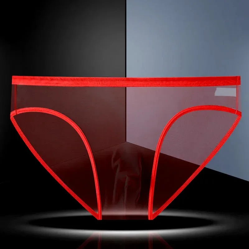 Transparent Underwear Hot Man Pants Ultra-thin Perspective Mid-rise Male Mesh Slips Homme Panties Plus Size — image 2