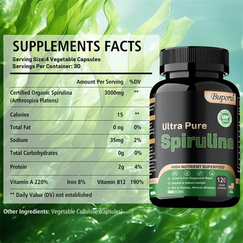 Organic Spirulina - Detoxification Immune System Cardiovascular Antioxidant Improve Digestive HealthSupplementsSupplements