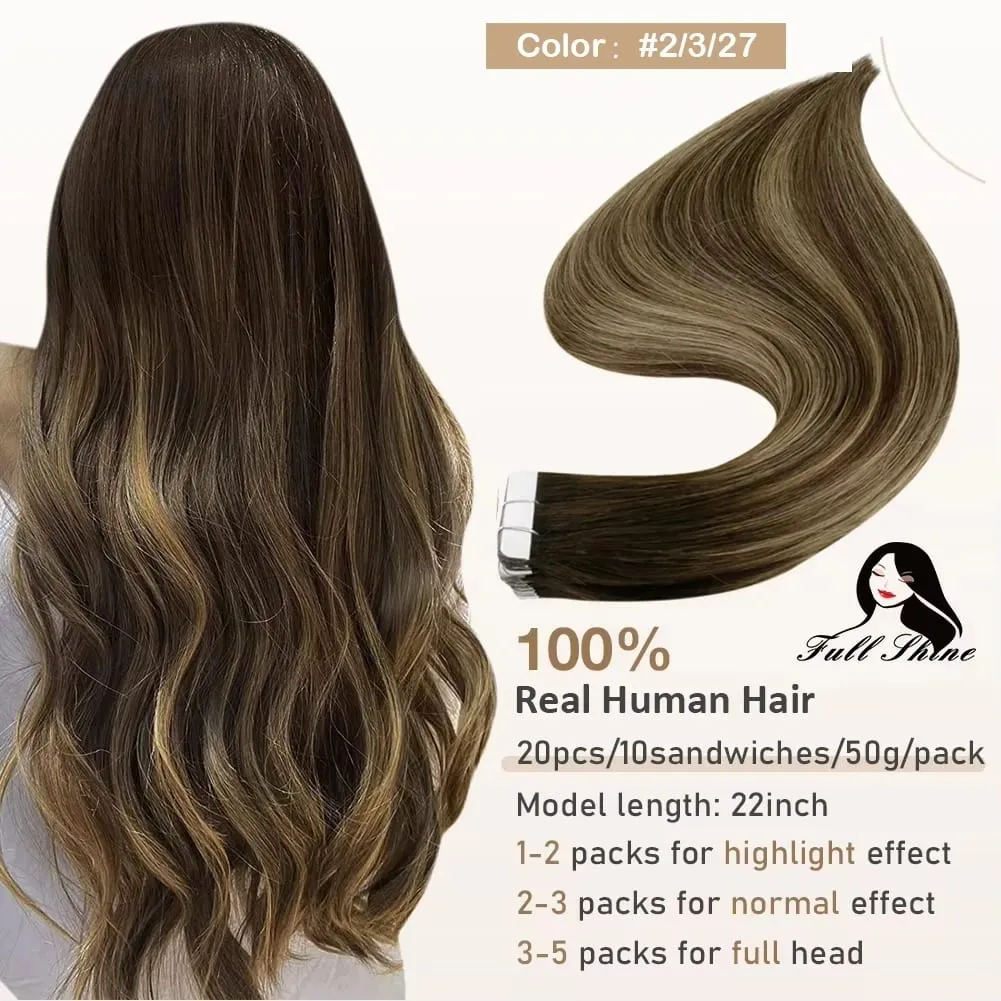 Full Shine Tape hajhosszabbításhoz 20 db Skin Weft Remy Straight Hair Ragasztó brazil hajra nőknek — image 19