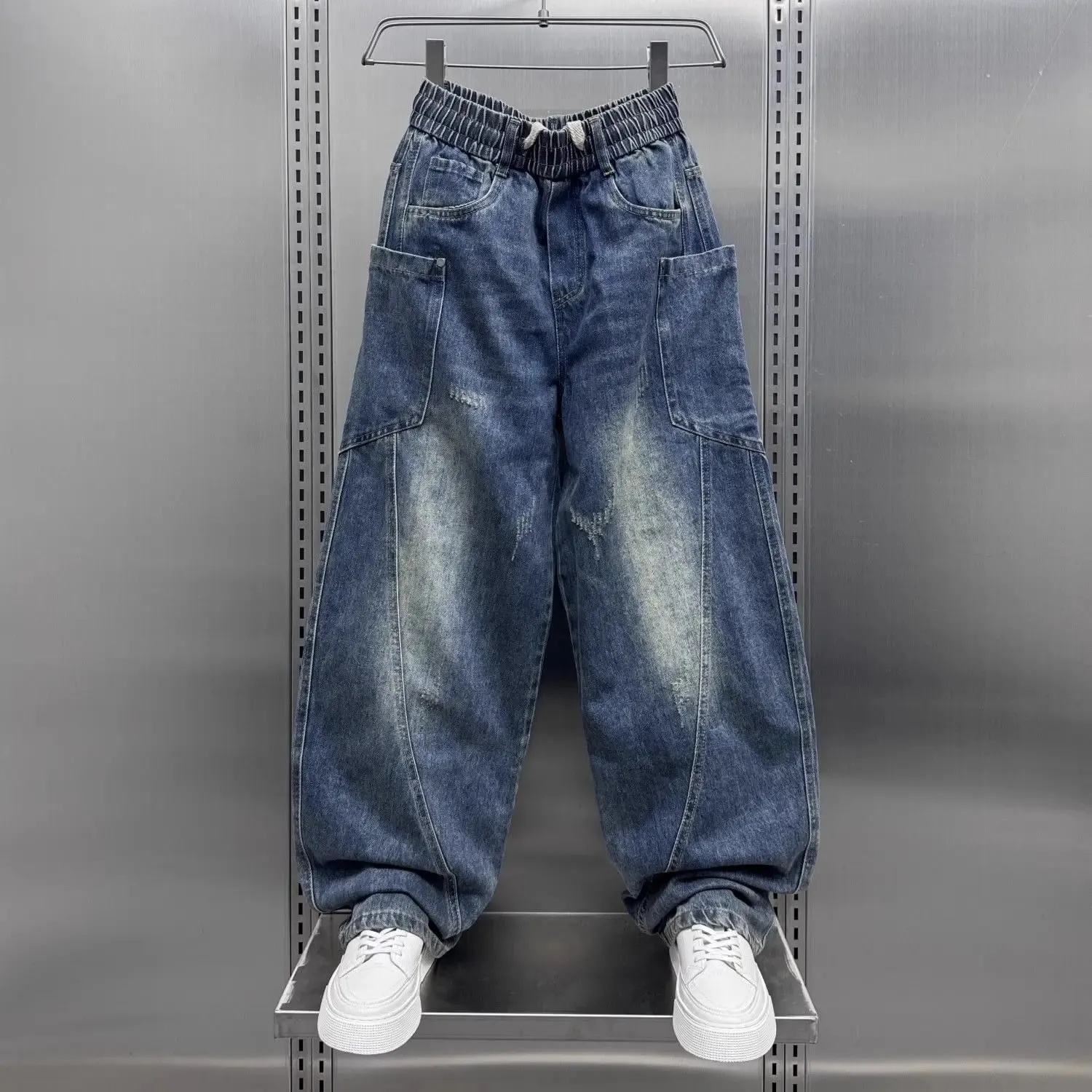 Men's 2025 Autumn New Scimitar Jeans Fashion High Street Casual Loose Straight Drawstring Baggy Korean Luxury Harlan Pants — image 3