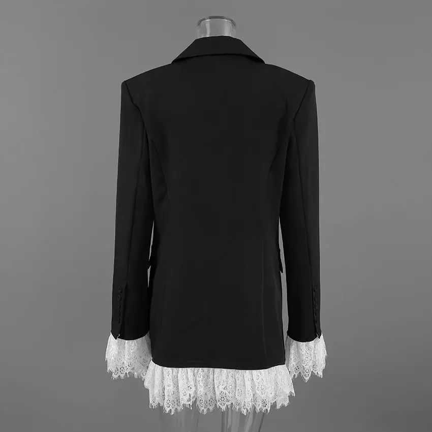 Robe noire en dentelle, col en v, Sexy, Patchwork, tempérament élégant, Blazer à manches longues, robes courtes, vêtements pour femmes, nouvelle collection automne 2026