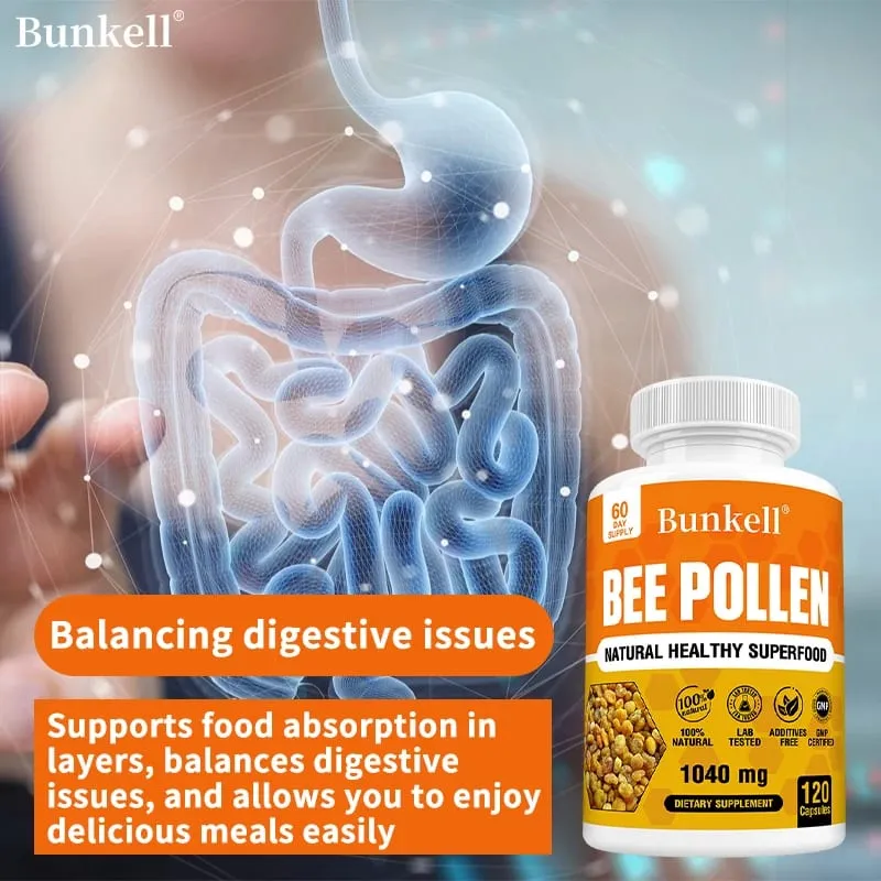 Bee Pollen Supplement 100% Natural Raw Bee Pollen Vegetarian Capsules Probiotic Superfood Digestion Immune Support & Energy