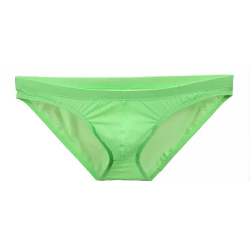 Men's Ice Silk Panties Sexy Underwear Man Briefs Ultra Thin Translucent Penis Pouch Low Waist Underpants Lingerie