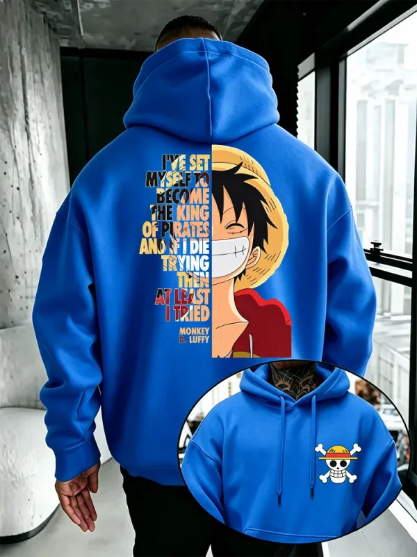 Jednoczęściowa bluza z kapturem Anime Monkey D Luffy nadruk z cytatem Streetwear unisex mężczyźni kobiety ponadgabarytowe bluzy na co dzień z długim rękawem