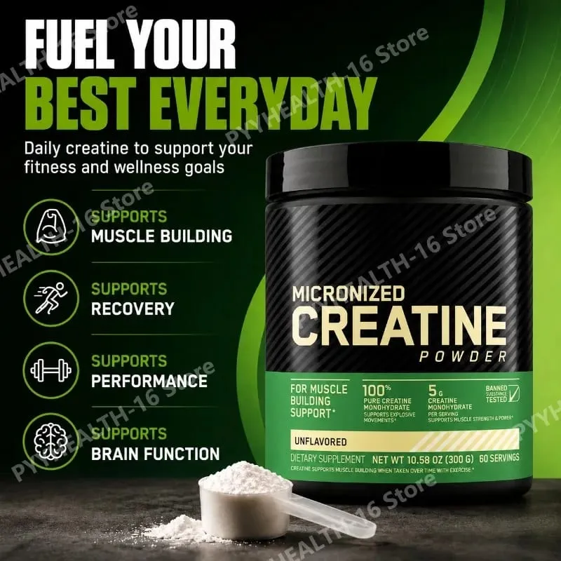 Micronized Creatine Monohydrate Powder Pure Unflavored Muscle Strength & Lean Muscle Support 5g Per Serving 300g 60 Servings
