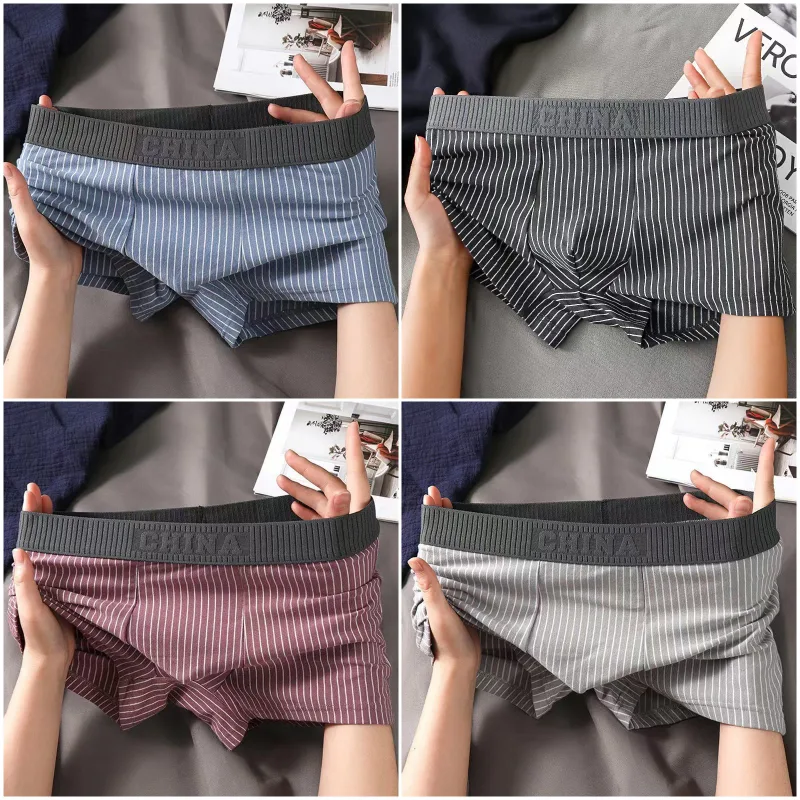 4Pcs Boxer Shorts Men's Underwear Sexy Panties Cotton Boxers Striped Underpants Male Shorts U Convex Lingerie Plus Size L-6XL