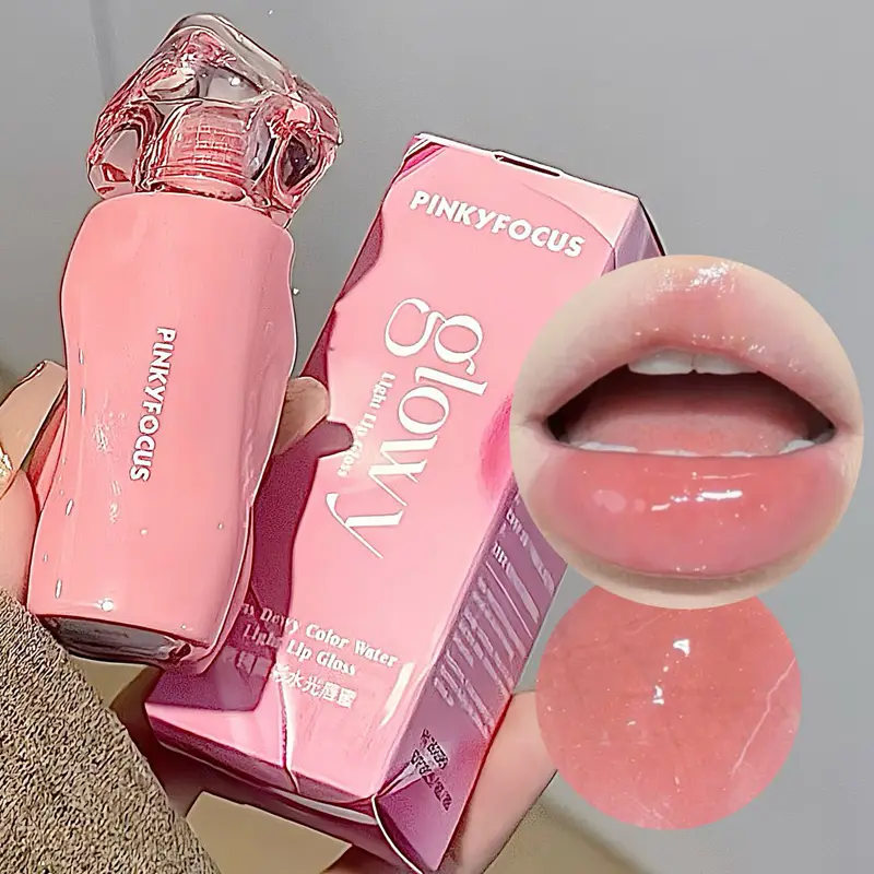 Pinkyfocus Lipstick Glossy Mirror Lip Gloss Moisturizing Hydrating Juicy Nude Lip Tint LongLasting Daily Natural Makeup Lipstick