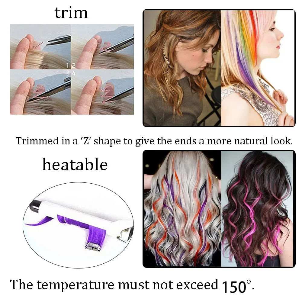 Colorful Synthetic Feather Extensions 16 Inch Long Hair Tool Set for Women 13 Available Colors 48 Pcs Set