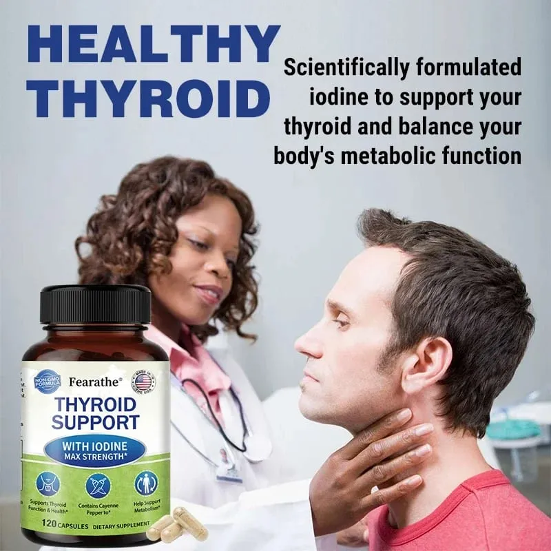 Maximum Strength Iodine Capsules - Thyroid Support Supplement Helps Metabolism For Thyroid Function and Health